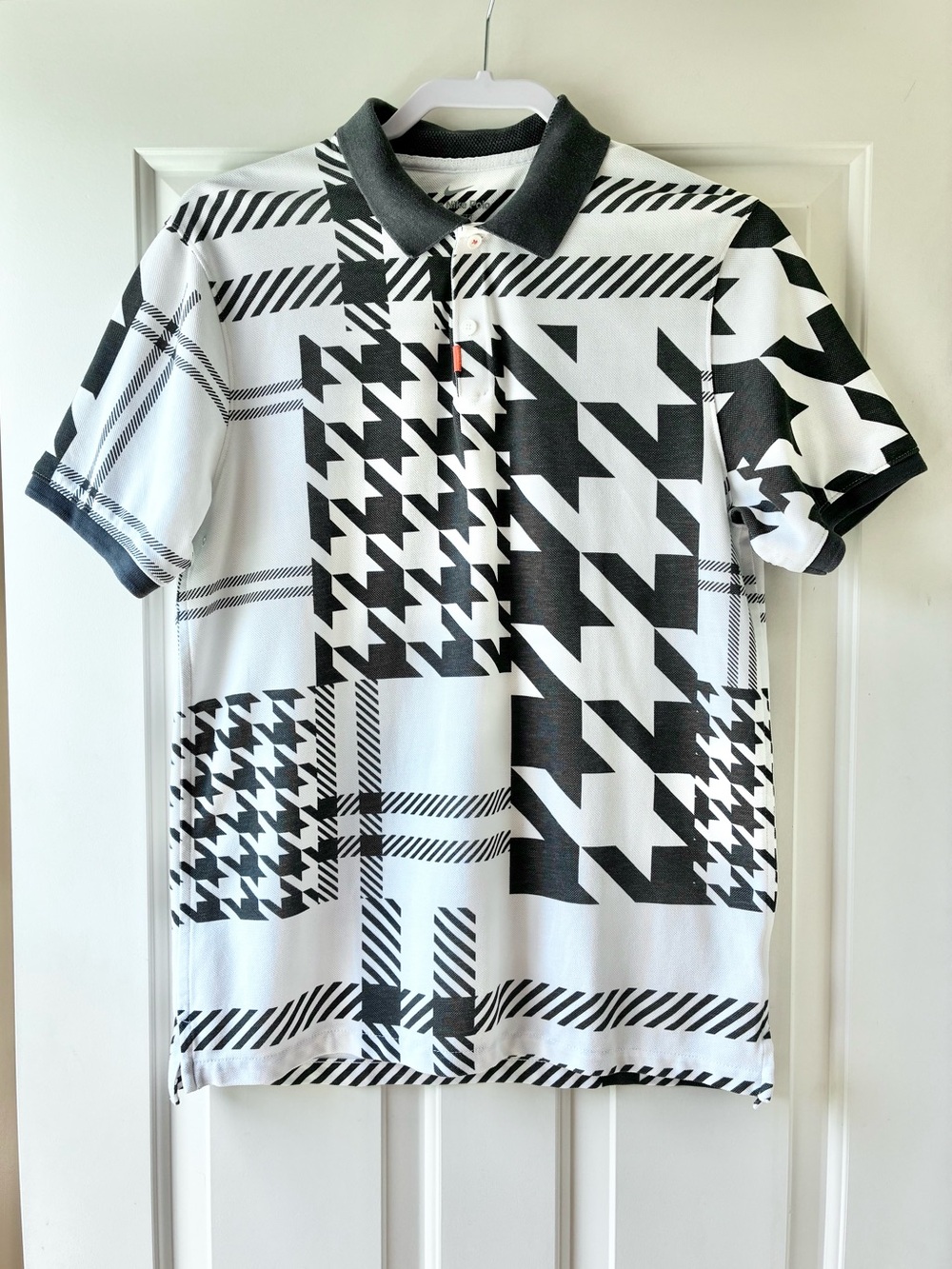 Nike Pro Men’s Dri-Fit Plaid Mash Short Sleeve Golf Polo White & Gray Size S